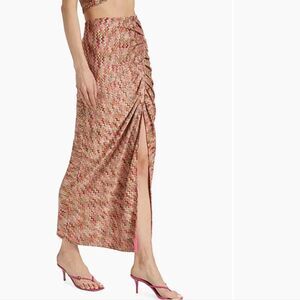 Ramy Brook Mable Metallic Chevron Ruched Maxi Midi Knit Skirt Size 2 NEW